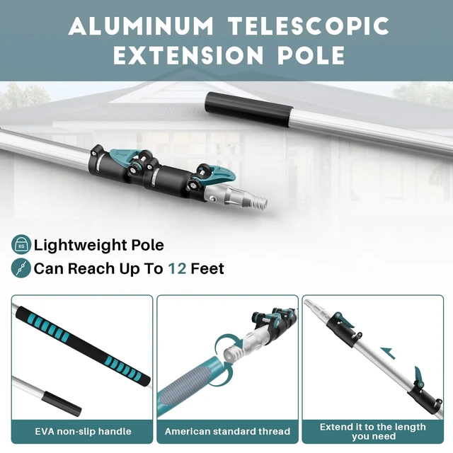 Alt view image 7 of 7 - 30 Foot High Reach Duster Kit with 6-24FT Extension Pole High Ceiling Dusting and Window Cleaning Kit with Telescopic Pole Window Washer&Squeegee,Cobweb Duster,Fan Duster and Feather Duster
