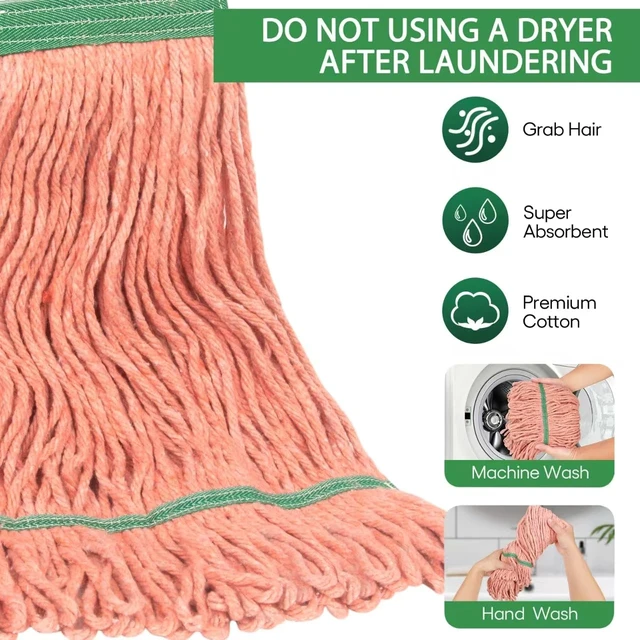Alt view image 3 of 7 - Matthew Cleaning Heavy Duty Mop Head Commercial Replacement for General and Floor Cleaning, Wet Industrial Blue Cotton Looped End String Head Refill (Case of 24) Orange