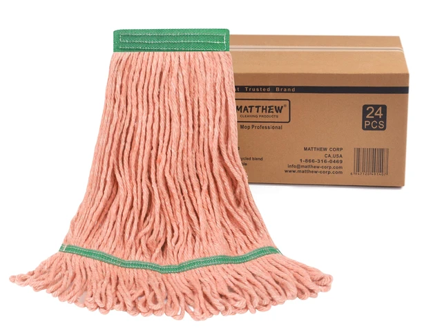 Alt view image 2 of 7 - Matthew Cleaning Heavy Duty Mop Head Commercial Replacement for General and Floor Cleaning, Wet Industrial Blue Cotton Looped End String Head Refill (Case of 24) Orange