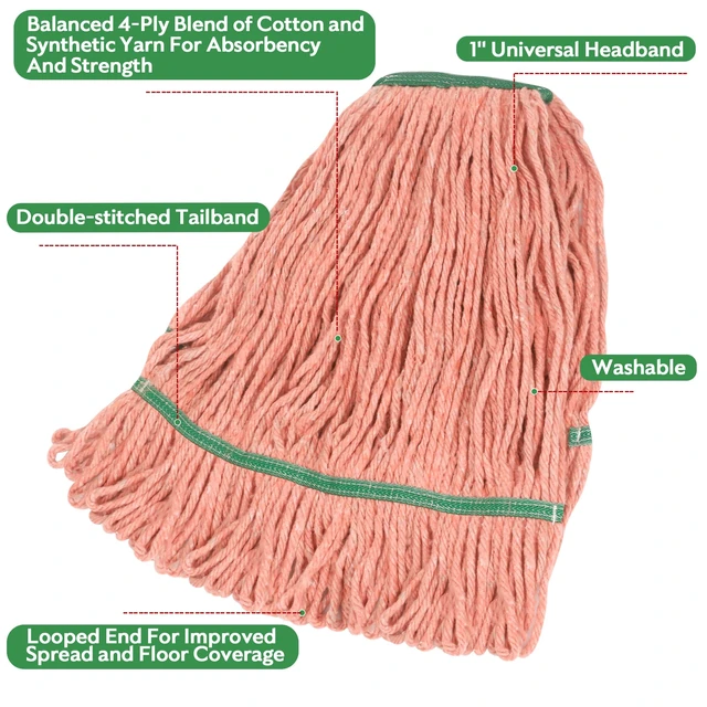 Alt view image 4 of 7 - Matthew Cleaning Heavy Duty Mop Head Commercial Replacement for General and Floor Cleaning, Wet Industrial Blue Cotton Looped End String Head Refill (Case of 24) Orange