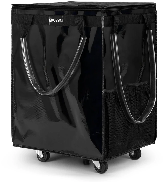 Main image of (Large,Black) Reusable Grocery Bag on Wheels, Foldable Rolling Tote, Carries Up to 76 lbs Shopping Trolley, Zipper Clouser Shopping Carts for Trips, Laundry, 5 Heavy Duty Wheels and 3 Handles