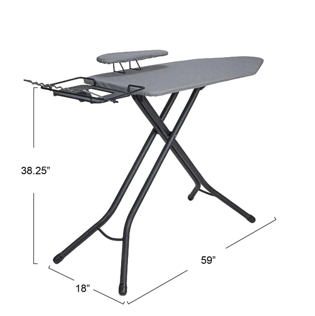 Alt view image 2 of 7 - Wide Mega Ironing Board 4-Leg, Steel Top Pressing Station, Matte Black Frame, Grey Cover