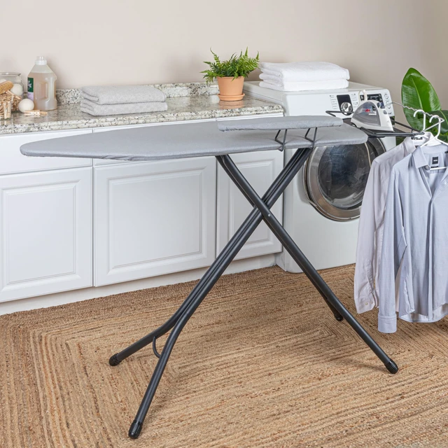 Alt view image 4 of 7 - Wide Mega Ironing Board 4-Leg, Steel Top Pressing Station, Matte Black Frame, Grey Cover