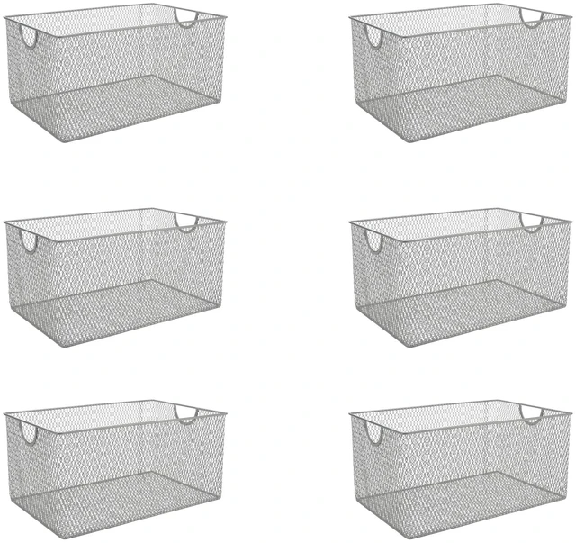 Main image of Kitchen Pantry Organizer Mesh Wire Storage Basket for Shelves, Pantry, and Cabinets, Multipurpose Steel Wire Basket for Organizing Office, Household, 13.25 x 8.5 x 6.5 in, Pack of 6