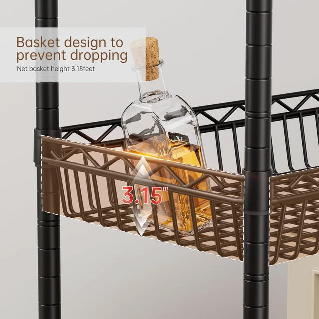 Alt view image 3 of 7 - Basket Shelves Closet Rack with Wheels Metal Pantry Wire Shelf Unit | 6 tier Storage Rolling Shelving Bathroom Organizers Kitchen Garage Laundry Room Organization Home 30"Dx13.6"Wx65"H Black