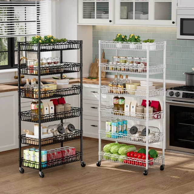 Alt view image 5 of 7 - Basket Shelves Closet Rack with Wheels Metal Pantry Wire Shelf Unit | 6 tier Storage Rolling Shelving Bathroom Organizers Kitchen Garage Laundry Room Organization Home 30"Dx13.6"Wx65"H Black