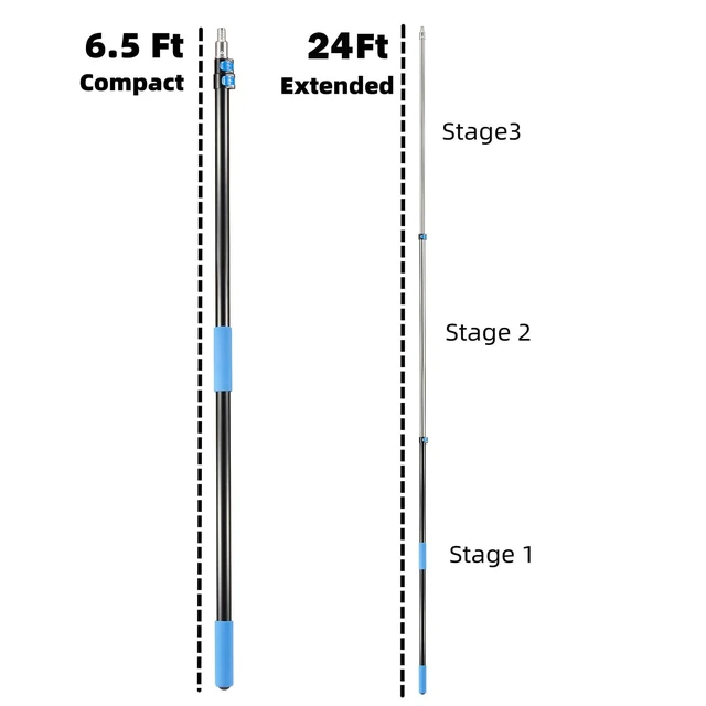 Alt view image 3 of 7 - 30 Foot High Ceiling Fan, Cobweb Duster with 6-24ft Extension Pole | Extendable, Reusable Feather, Window Cleaning Squeegee Kit