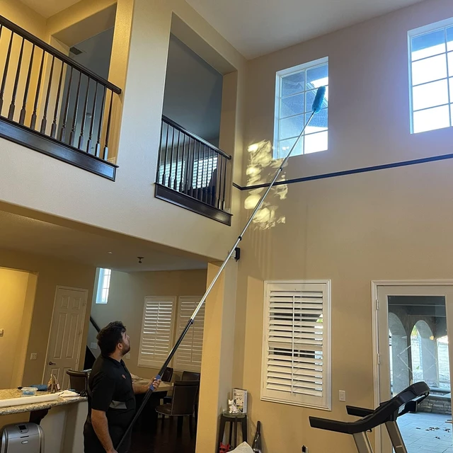 Alt view image 7 of 7 - 30 Foot High Ceiling Fan, Cobweb Duster with 6-24ft Extension Pole | Extendable, Reusable Feather, Window Cleaning Squeegee Kit
