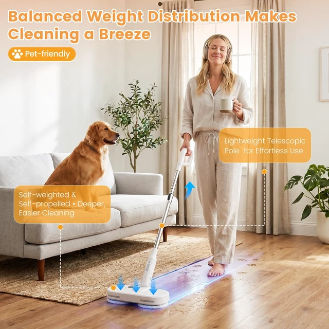 Alt view image 2 of 7 - Rechargeable Cordless Electric Spin mop (White) | Large Water Tank, Extended Battery Runtime, LED Headlight for Dark Corners, Balanced Weight & Optimized Spin Speed