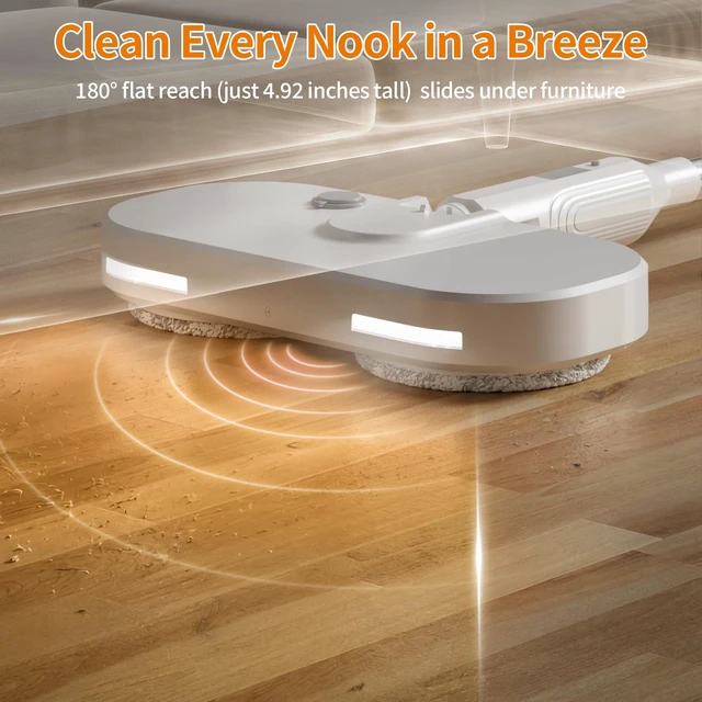 Alt view image 5 of 7 - Rechargeable Cordless Electric Spin mop (White) | Large Water Tank, Extended Battery Runtime, LED Headlight for Dark Corners, Balanced Weight & Optimized Spin Speed