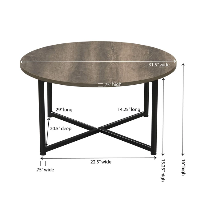 Alt view image 2 of 7 - Jamestown Round Coffee Table Ashwood Rustic Wood Grain and Black Metal 31.5 x 31.5, Taupe
