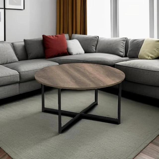 Alt view image 5 of 7 - Jamestown Round Coffee Table Ashwood Rustic Wood Grain and Black Metal 31.5 x 31.5, Taupe