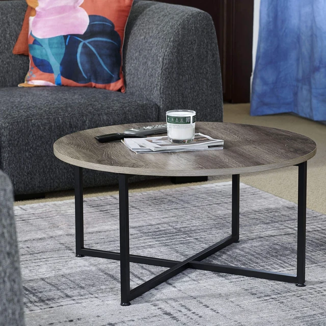 Alt view image 3 of 7 - Jamestown Round Coffee Table Ashwood Rustic Wood Grain and Black Metal 31.5 x 31.5, Taupe