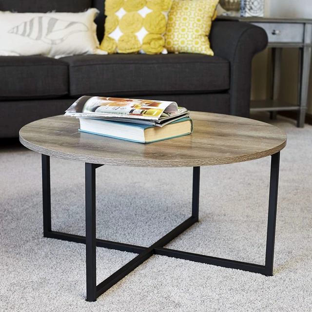 Alt view image 4 of 7 - Jamestown Round Coffee Table Ashwood Rustic Wood Grain and Black Metal 31.5 x 31.5, Taupe