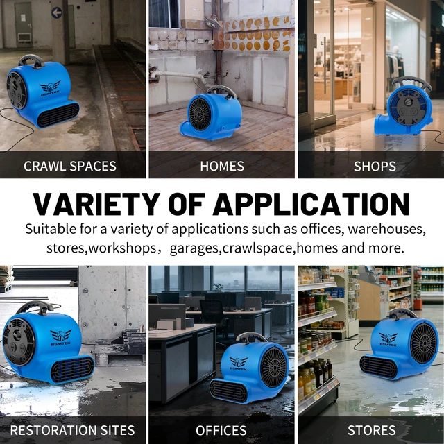 Alt view image 7 of 7 - Air Mover Blower Fan, Industrial 1/3HP 1200CFM Monster Floor Blower Carpet Dryers - 3 Speeds Switch, 4 Adjustable Angles, 15FT Long Cord, Stackable - 2026 Upgraded