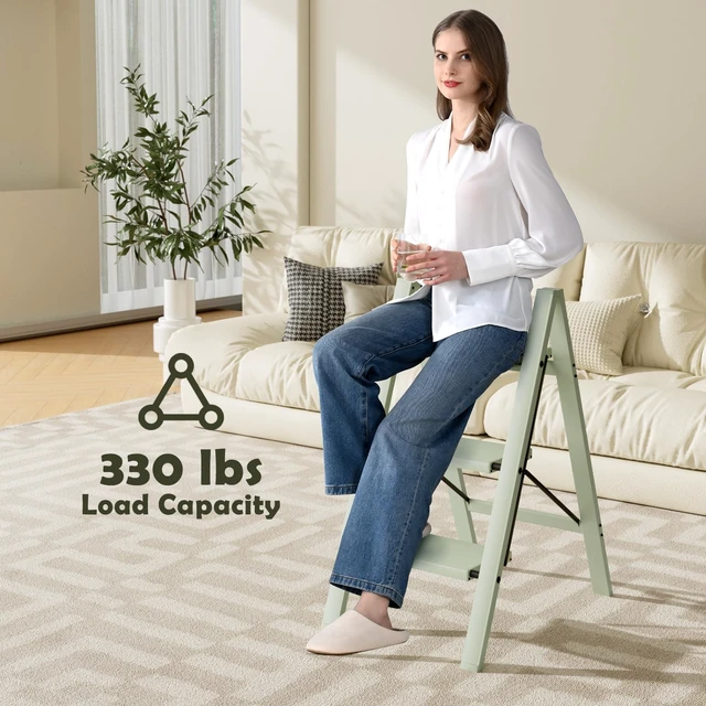Alt view image 5 of 7 - 3 Step Stool Foldable,Aluminum Step Ladder-FairylandGreen | Lightweight,Wide Anti-Slip Pedals,Folding Step Stool,330lbs Capacity Stepladder for Household,Kitchen,Office