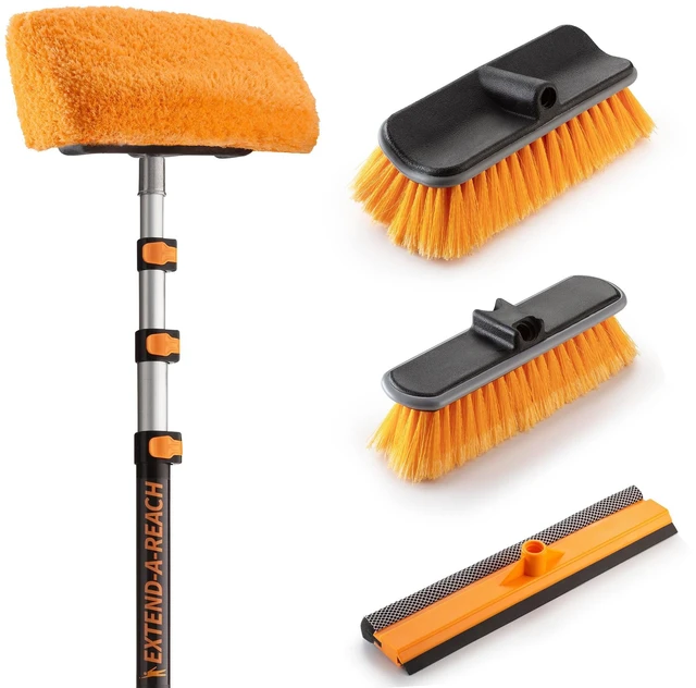Main image of 20 Foot Exterior House Cleaning Brush Set with 4-12 ft Extension Pole | Vinyl Siding Brushes with Telescopic Extendable Pole & Window Cleaning Squeegee // The Ultimate Extension Scrub Brush Set