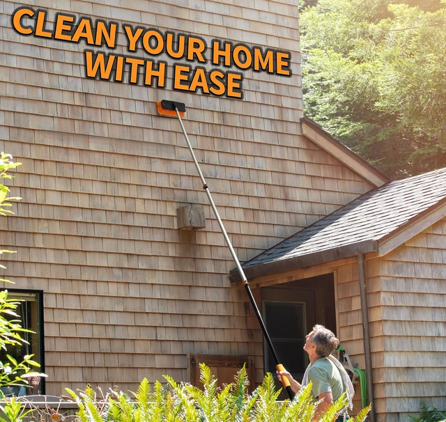 Alt view image 4 of 7 - 20 Foot Exterior House Cleaning Brush Set with 4-12 ft Extension Pole | Vinyl Siding Brushes with Telescopic Extendable Pole & Window Cleaning Squeegee // The Ultimate Extension Scrub Brush Set