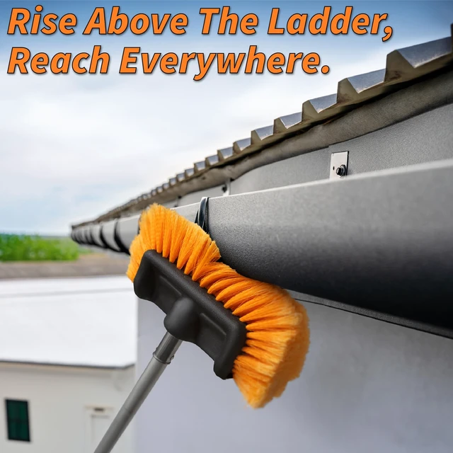 Alt view image 6 of 7 - 20 Foot Exterior House Cleaning Brush Set with 4-12 ft Extension Pole | Vinyl Siding Brushes with Telescopic Extendable Pole & Window Cleaning Squeegee // The Ultimate Extension Scrub Brush Set