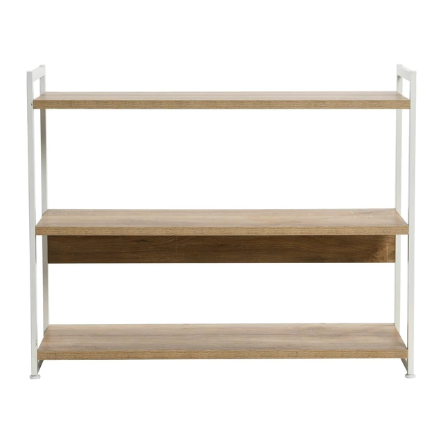 Alt view image 3 of 6 - Jamestown Wide 3 Shelf Open Storage Bookshelf Coastal Oak Rustic Wood Grain and White Metal