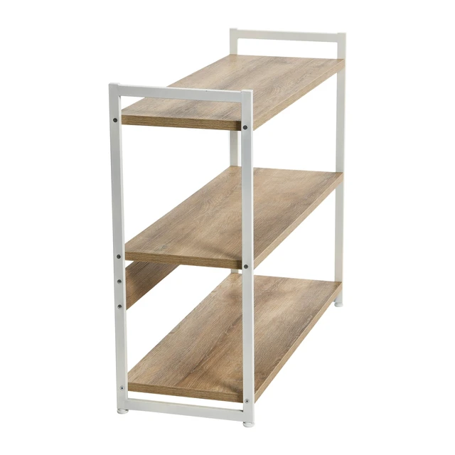 Alt view image 4 of 6 - Jamestown Wide 3 Shelf Open Storage Bookshelf Coastal Oak Rustic Wood Grain and White Metal