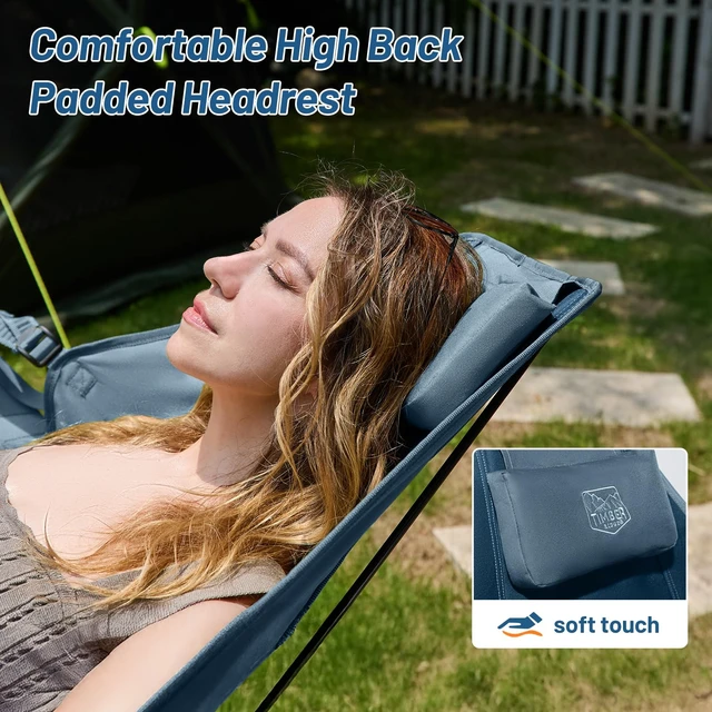 Alt view image 3 of 7 - Hammock Camping Chair, Portable Oversized Swinging Camp Chairs | Heavy Duty Folding Hammock Chair with Adjustable Backrest, Foldable Chair for Camping, Beach and Patio, 350lbs Load, Blue
