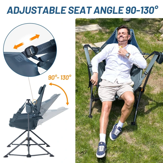 Alt view image 4 of 7 - Hammock Camping Chair, Portable Oversized Swinging Camp Chairs | Heavy Duty Folding Hammock Chair with Adjustable Backrest, Foldable Chair for Camping, Beach and Patio, 350lbs Load, Blue