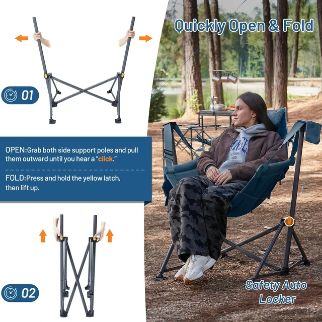 Alt view image 6 of 7 - Hammock Camping Chair, Portable Oversized Swinging Camp Chairs | Heavy Duty Folding Hammock Chair with Adjustable Backrest, Foldable Chair for Camping, Beach and Patio, 350lbs Load, Blue