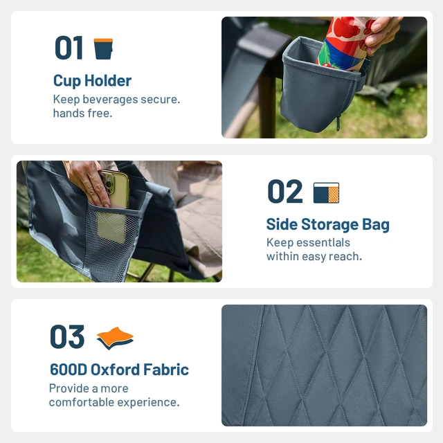 Alt view image 5 of 7 - Hammock Camping Chair, Portable Oversized Swinging Camp Chairs | Heavy Duty Folding Hammock Chair with Adjustable Backrest, Foldable Chair for Camping, Beach and Patio, 350lbs Load, Blue