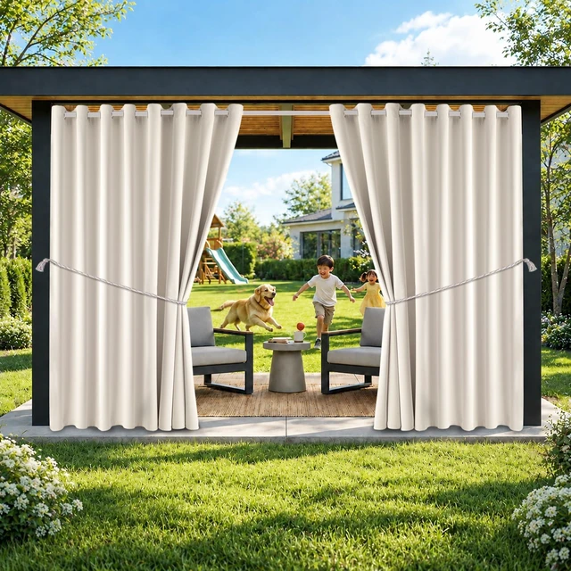 Main image of Waterproof Outdoor Curtain W105 x L108 - Grommet Top Sunlight Blocking Window Treatment Drapes Blackout Curtains for Home Bedroom Living Room Outdoor Patio Porch Pergola Cabana Gazebo, 2 Panels