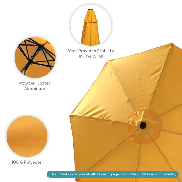 Alt view image 2 of 7 - Sunnydaze Outdoor Patio Umbrella with Tilt & Crank, Gold, 9ft | Powder-Coated Aluminum Pole, Wind & Weather Resistant, Vented Large Outdoor Umbrella for Patio or Pool, Table Market Umbrella