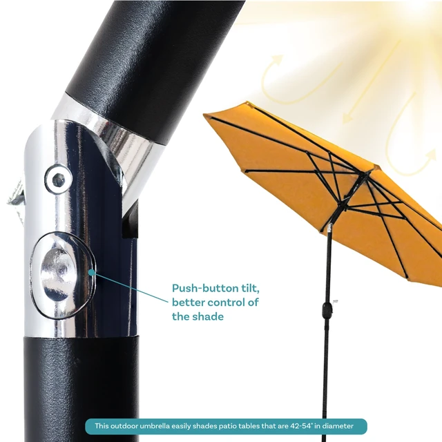 Alt view image 4 of 7 - Sunnydaze Outdoor Patio Umbrella with Tilt & Crank, Gold, 9ft | Powder-Coated Aluminum Pole, Wind & Weather Resistant, Vented Large Outdoor Umbrella for Patio or Pool, Table Market Umbrella