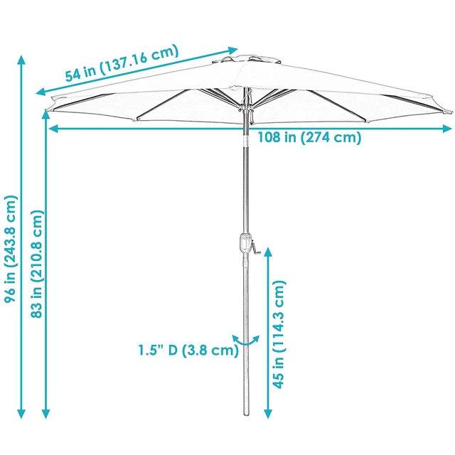 Alt view image 5 of 7 - Sunnydaze Outdoor Patio Umbrella with Tilt & Crank, Gold, 9ft | Powder-Coated Aluminum Pole, Wind & Weather Resistant, Vented Large Outdoor Umbrella for Patio or Pool, Table Market Umbrella