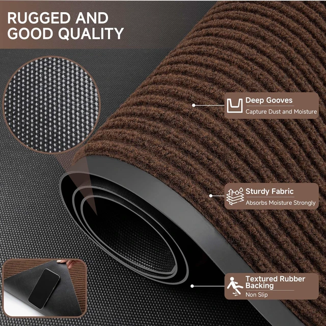 Alt view image 4 of 7 - Front Door Mat, Heavy Duty Indoor Outdoor Doormat, 72" x 36" Low Profile Outdoor Mats for Home Entrance, Stain and Fade Resistant Welcome Mat Ideal for High Traffic Area, Brown