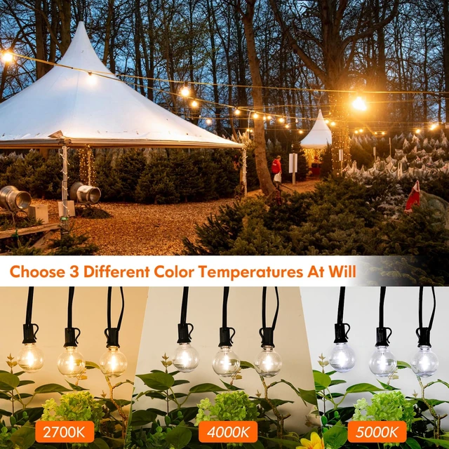 Alt view image 2 of 7 - 200FT LED Outdoor String Lights with Dimmable 3 Color Lights with Remote | String Light for Outside, G40 Globe Waterproof Patio Lights with 100 Shatterproof Bulbs for Party Backyard BBQ House Camping