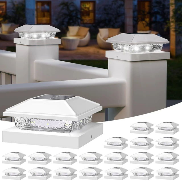 Main image of Solar Post Cap Lights,4x4 Post Solar Light,Cool White,20 Pack White | Fence Post Solar Lights for 4x4 Post Caps Wood Vinyl &5x5 Vinyl Post,IP64 Waterproof Solar Post Lights Outdoor for Deck