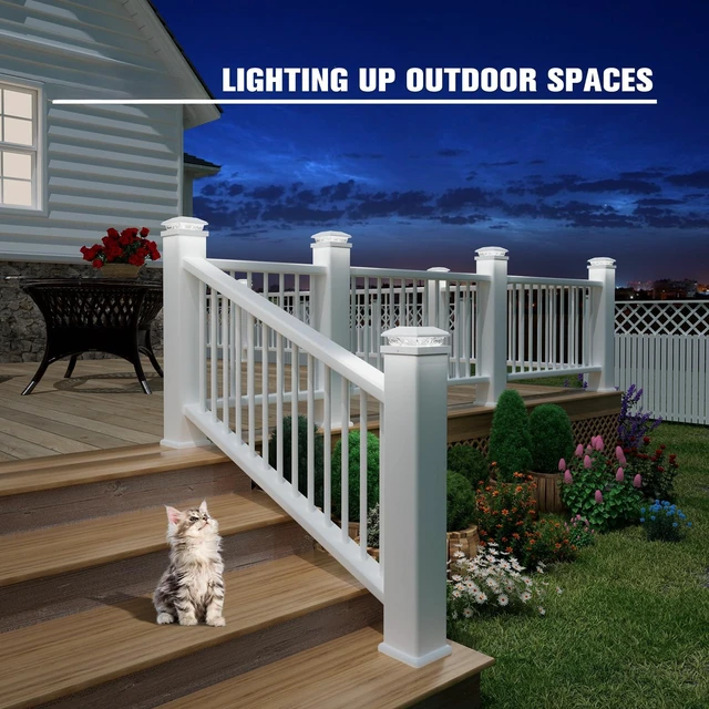 Alt view image 6 of 6 - Solar Post Cap Lights,4x4 Post Solar Light,Cool White,20 Pack White | Fence Post Solar Lights for 4x4 Post Caps Wood Vinyl &5x5 Vinyl Post,IP64 Waterproof Solar Post Lights Outdoor for Deck