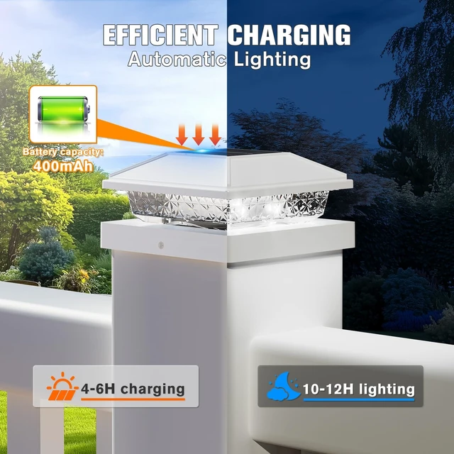Alt view image 3 of 6 - Solar Post Cap Lights,4x4 Post Solar Light,Cool White,20 Pack White | Fence Post Solar Lights for 4x4 Post Caps Wood Vinyl &5x5 Vinyl Post,IP64 Waterproof Solar Post Lights Outdoor for Deck