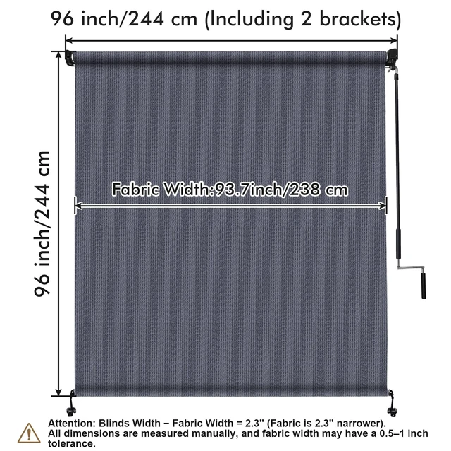 Alt view image 5 of 7 - Outdoor Roller Shade 8' W x 8' H, Blue Gray Exterior Cordless Patio Shades Roll Up Blinds with Spliced Pole Design, (2 Poles, One-Piece Fabric)