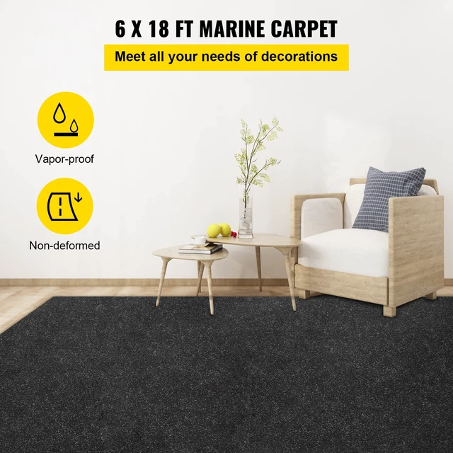 Alt view image 2 of 7 - 6 ft x 18 ft Charcoal Black Marine Carpet for Boats Waterproof - 0.18" Thick Indoor Outdoor Rug Carpet Roll for Home Patio Porch Deck