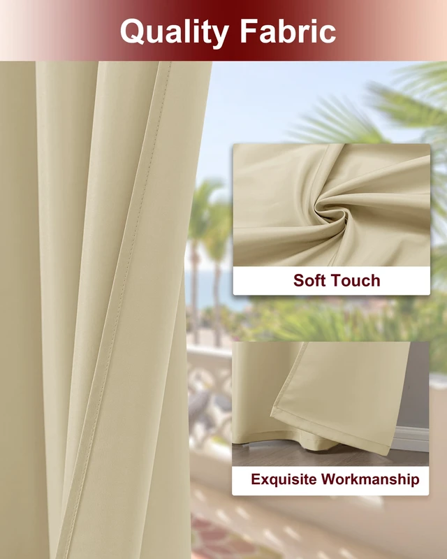 Alt view image 4 of 7 - Grommet Outdoor Curtains for Patio Waterproof 8 Pcs 54x108 In Cream | Weatherproof Balcony Outside Curtains, Poolside Privacy Blind Shade For Apartments, Gazebo, Pergolas, Porch