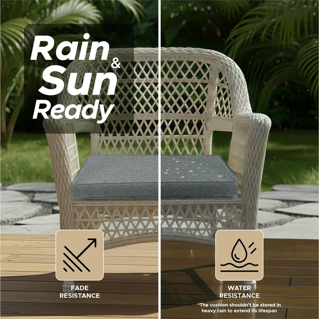 Alt view image 3 of 7 - Outdoor Chair Cushions, Set of 6, 19 x 19 Inch, Dark Grey | Water Resistant, Fade Resistant, Patio Furniture Square Seat Replacement, Removable Cover with Ties, Non-Slip Bottom
