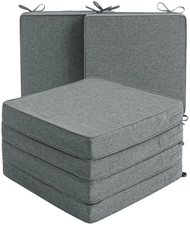 Main image of Outdoor Chair Cushions, Set of 6, 19 x 19 Inch, Dark Grey | Water Resistant, Fade Resistant, Patio Furniture Square Seat Replacement, Removable Cover with Ties, Non-Slip Bottom