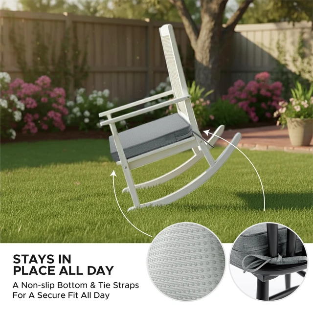 Alt view image 5 of 7 - Outdoor Chair Cushions, Set of 6, 19 x 19 Inch, Dark Grey | Water Resistant, Fade Resistant, Patio Furniture Square Seat Replacement, Removable Cover with Ties, Non-Slip Bottom