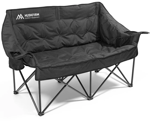 Main image of Oversized Double Camping Chair, Support 800LBS, Black | Heavy Duty 2 Person Camping Chair, Padded Camping Couch with Cup Holders
