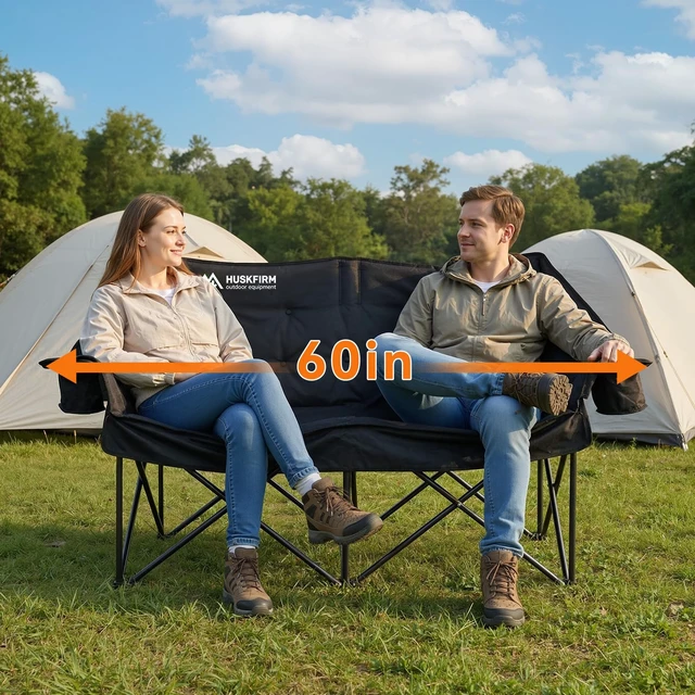 Alt view image 5 of 7 - Oversized Double Camping Chair, Support 800LBS, Black | Heavy Duty 2 Person Camping Chair, Padded Camping Couch with Cup Holders