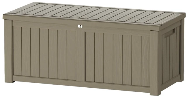 Main image of 150 Gallon Outdoor Storage Box Patio Deck Box Waterproof, Resin Lockable Outside Large Storage Bin for Pool Cushion Furniture, Garden Tools UV-Resistant, Grey