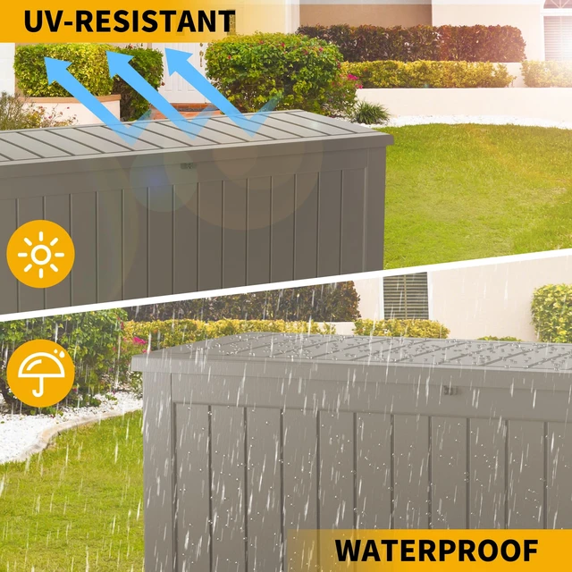 Alt view image 2 of 7 - 150 Gallon Outdoor Storage Box Patio Deck Box Waterproof, Resin Lockable Outside Large Storage Bin for Pool Cushion Furniture, Garden Tools UV-Resistant, Grey