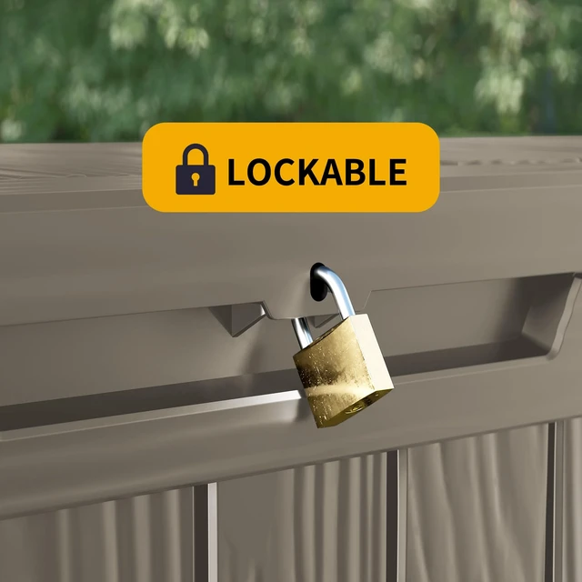 Alt view image 4 of 7 - 150 Gallon Outdoor Storage Box Patio Deck Box Waterproof, Resin Lockable Outside Large Storage Bin for Pool Cushion Furniture, Garden Tools UV-Resistant, Grey