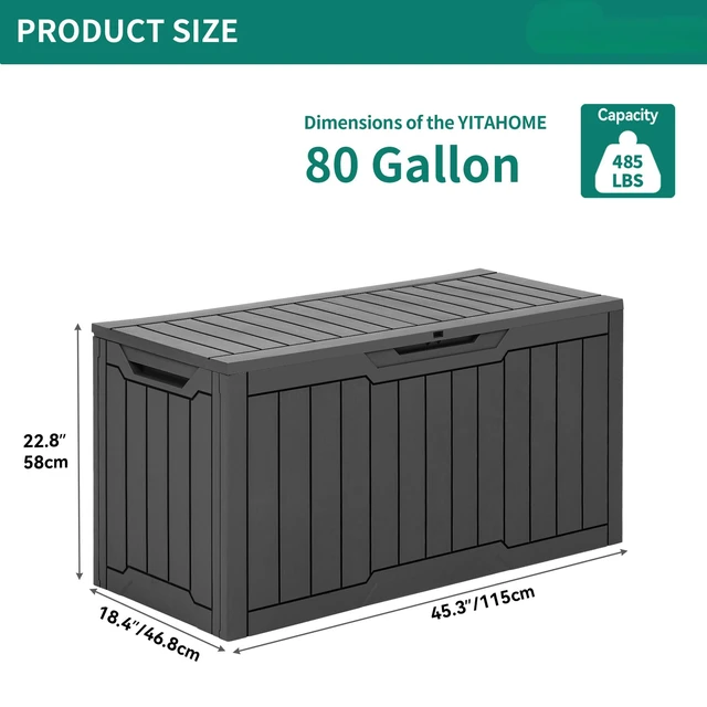 Alt view image 6 of 7 - 80 Gallon Resin Deck Box | Weather Resistant Outdoor Storage Box, Lockable Indoor Outdoor Storage for Supplies and Essentials, Dark Gray
